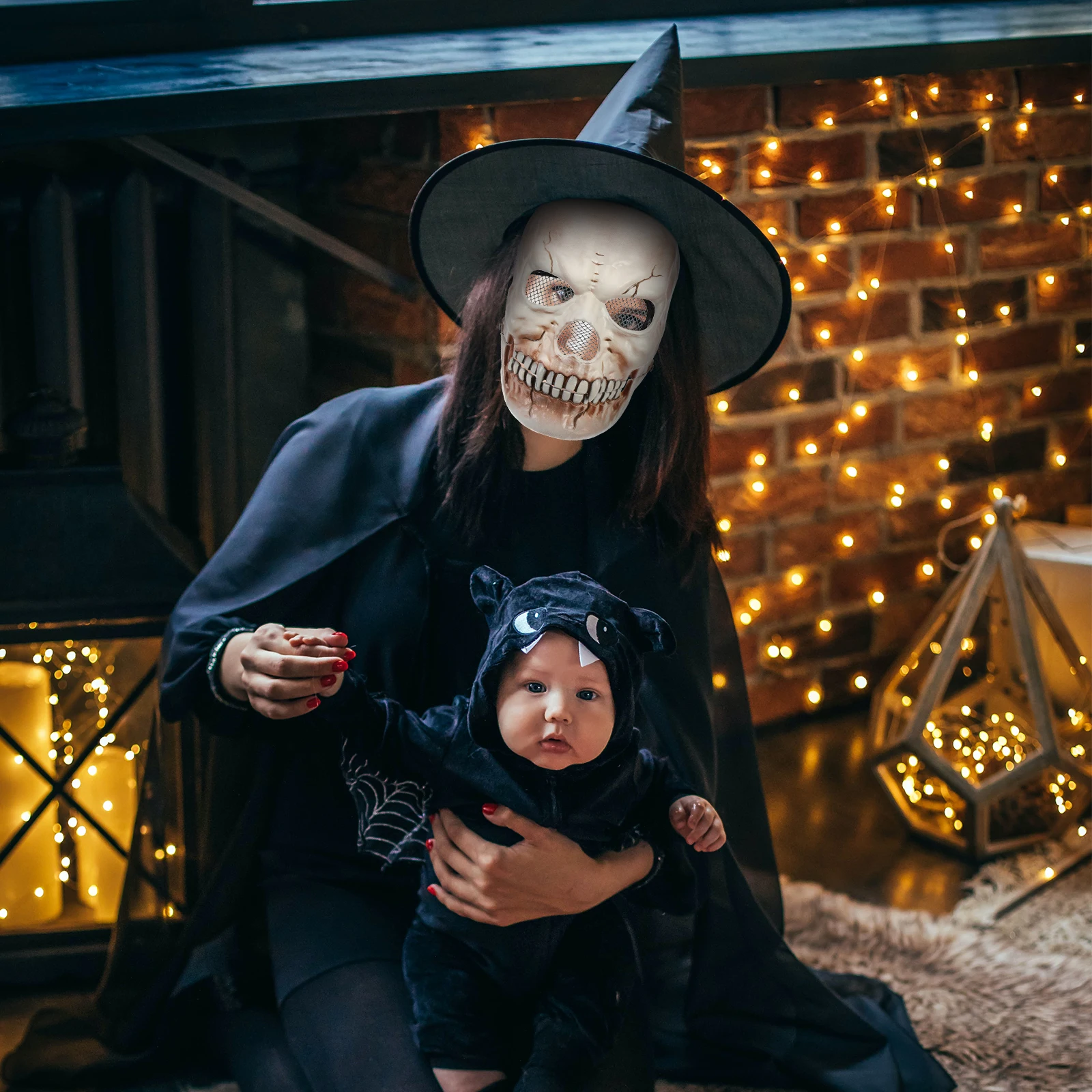 

Halloween Costumes for Adults Skull Facial Decoration Horror Mask Horrifying Crawl Headgear White Scary Child