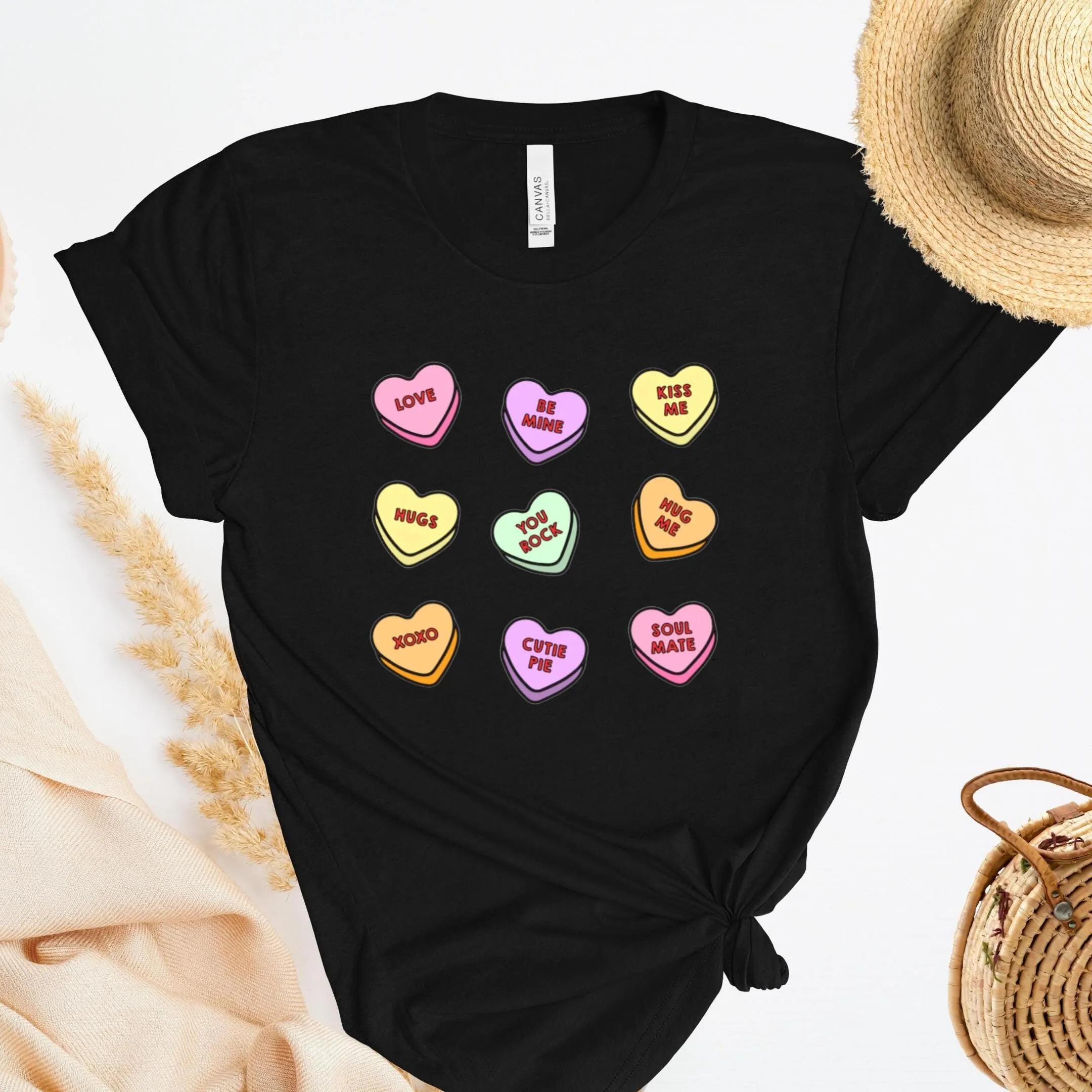 Conversation Hearts Valentine s Day T Shirt Sweet Sassy Love Messages Retro Candy for Her or Him