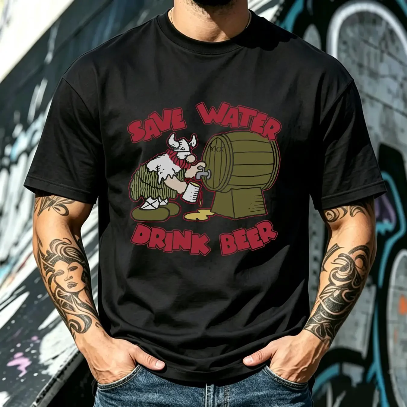 washed T Shirt Hagar The Horrible Save Water Drink Beer Kids Youth Licensed Comic Black vintage Washed Slightly streetwear