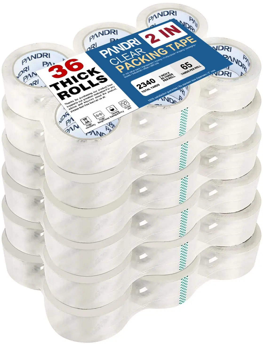 

Packing Tape, 36 Rolls Heavy Duty Clear Packaging Tape for Shipping Packaging Moving Sealing, 2 inches Wide, 65 Yards Pe