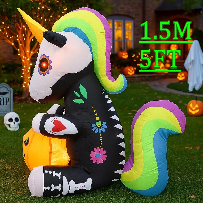 

5 футов вечерние и праздничные украшения «сделай сам», надувная игрушка на Хэллоуин, скелет, единорог, тыква, встроенные светодиодные фонари для декора газона, реквизит