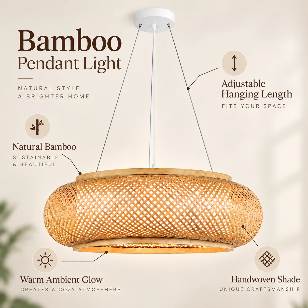 JOYINLED 1/2/3pcs E27 Hanging Lamp Cover Dia.40cm Natural Woven Pendant Light Shade Dining Room Kitchen Bedroom Café Bamboo Lamp