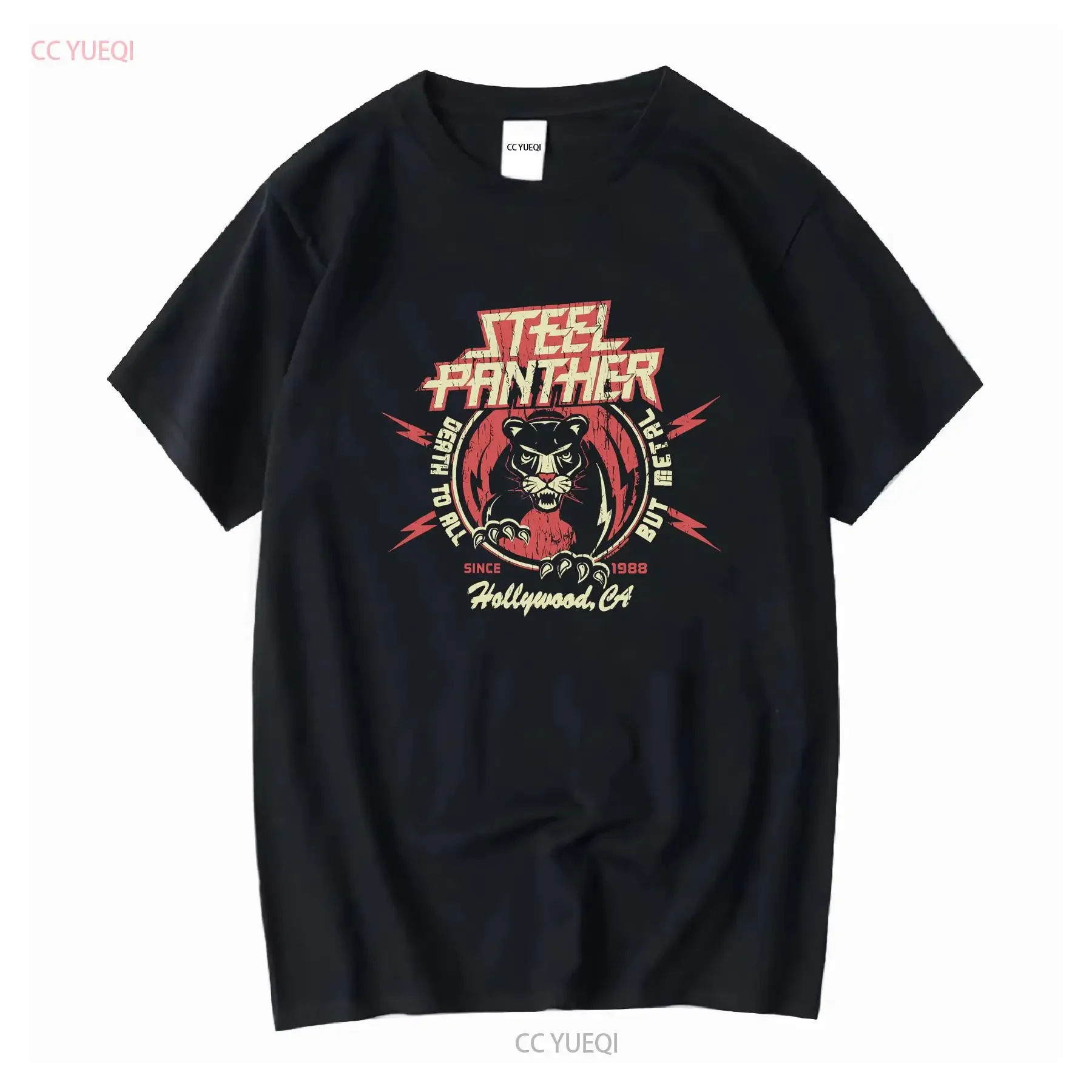 Camiseta vintage de la banda Steel Panther, estilo rock, U2533, lavada, para uso diario, ligeramente gráfica, cómoda, a la moda, suave