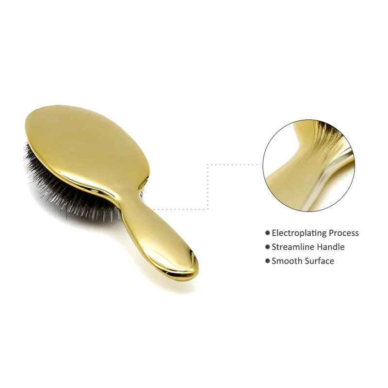 Luxury Gold And Silver Color Boar Bristle Paddle Hair Brush Oval Hair Brush Anti Static Hair Comb Hairdressing Massage Comb