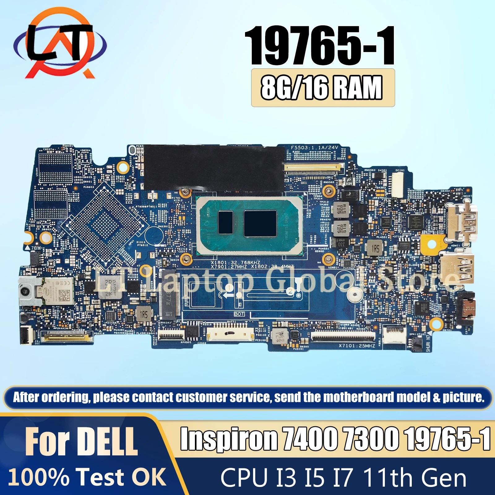 

19765-1 Laptop Motherboard For DELL Inspiron 7400 7300 5301 0X49H6 09JX16 Mainboard With i3 i5 i7 11th Gen CPU 8G/16G RAM