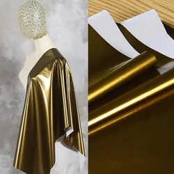 FashioN Dark Gold Thin Mirror Leather Waterproof Shiny Fabric Faux Leather Fabric Sewing DIY Design Stage Performance Costumes