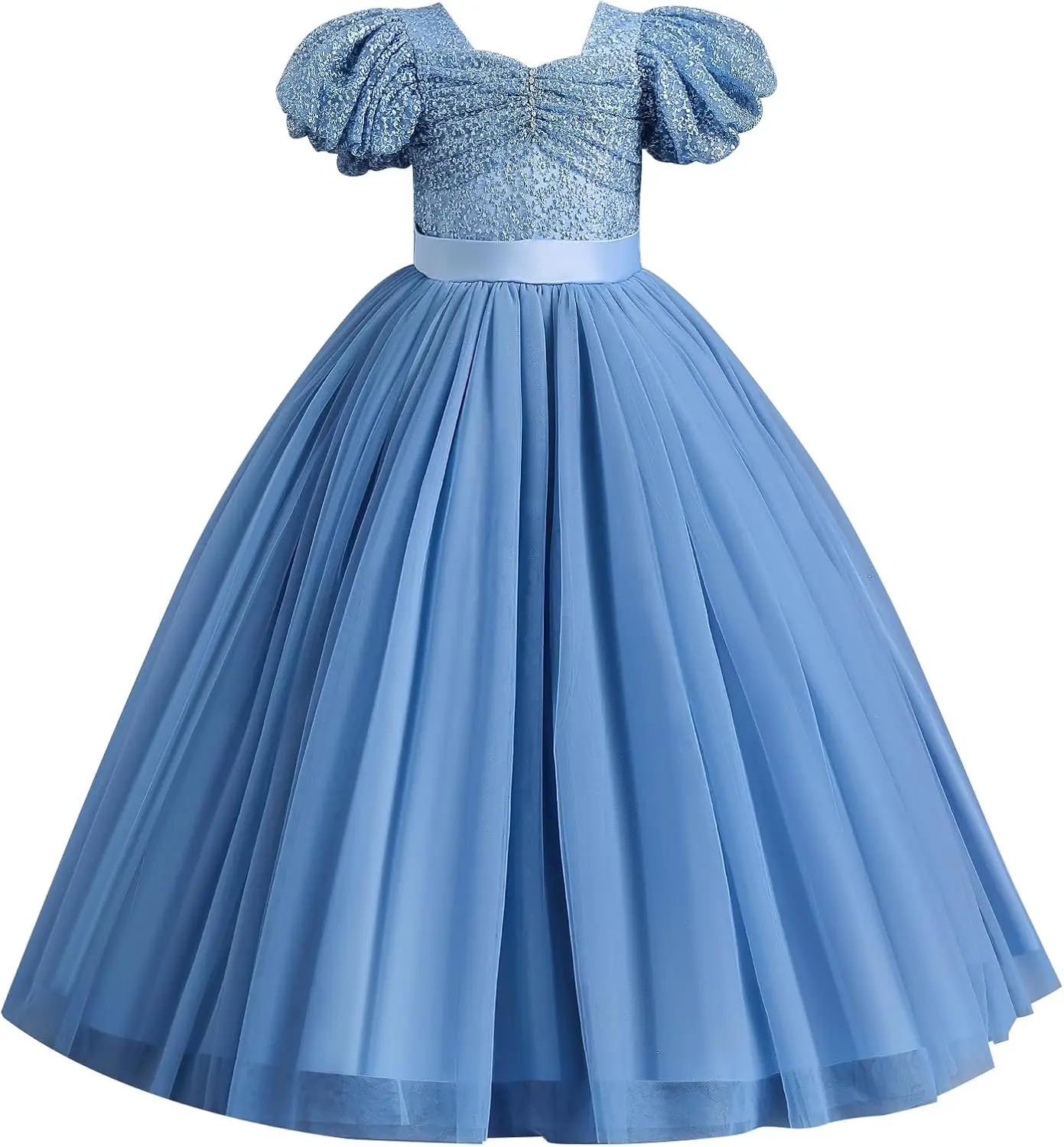 

Flower Girl Tutu Dress Princess Short Puff Sleeve Maxi Floral Ruffle Long Pageant Wedding Formal Party Ball Gown Princess Dress