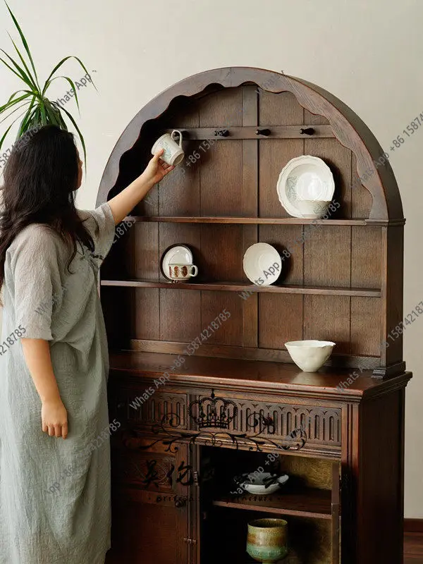 

HFrench Retro Solid Wood Arched Dining Side Cabinet Old Antique Display Photography Decorative Cabinet Designer