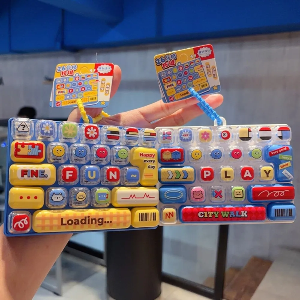 Portable 26 Grids Keyboard Clicker Keychain Cartoon Decompression Relaxed Fingertip Button Keyring Creative Desktop Decoration