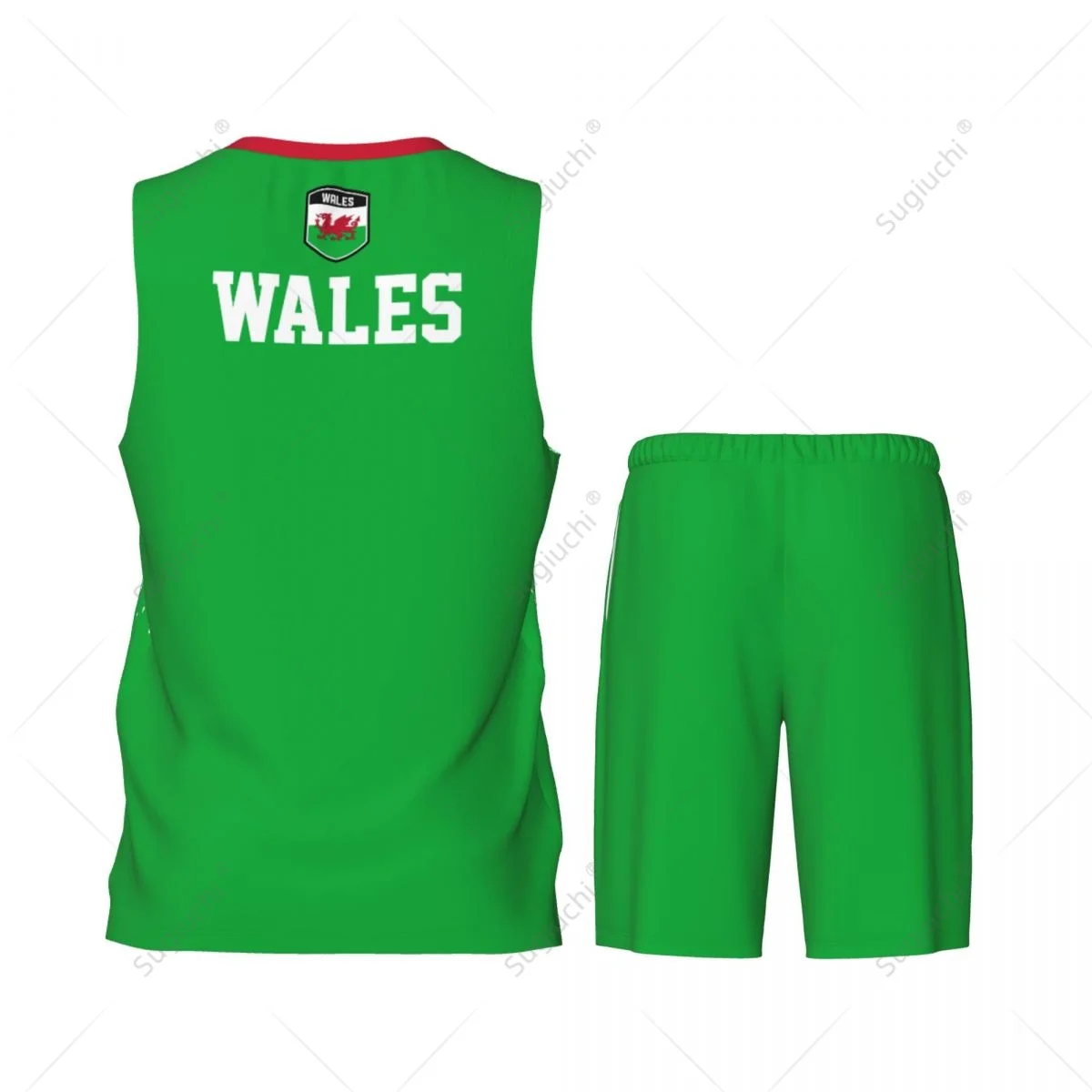 Team-up Wales Flag Grain para hombre, Conjunto de camiseta y pantalones de baloncesto, sin mangas, nombre personalizado, Nunber exclusivo