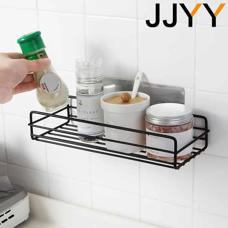 

Multifunctional Metal Shelf Storage for Bathroom Kitchen Perforation-free Wall Mount Organizer Space Saving Storage Solution