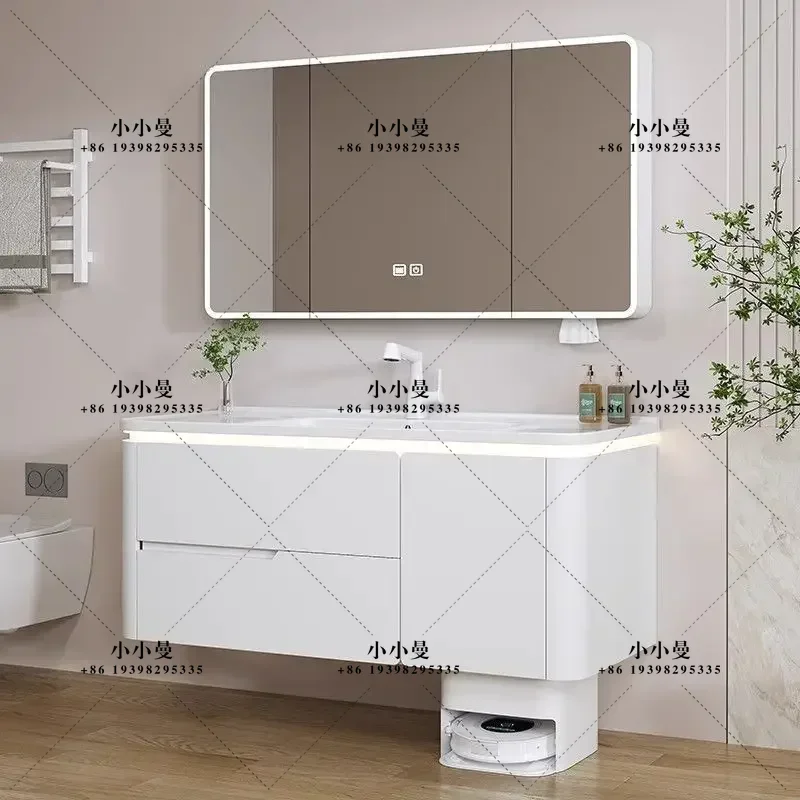 Oak sweeping robot ceramic integrated basin cream wind bathroom hand washing cabinet