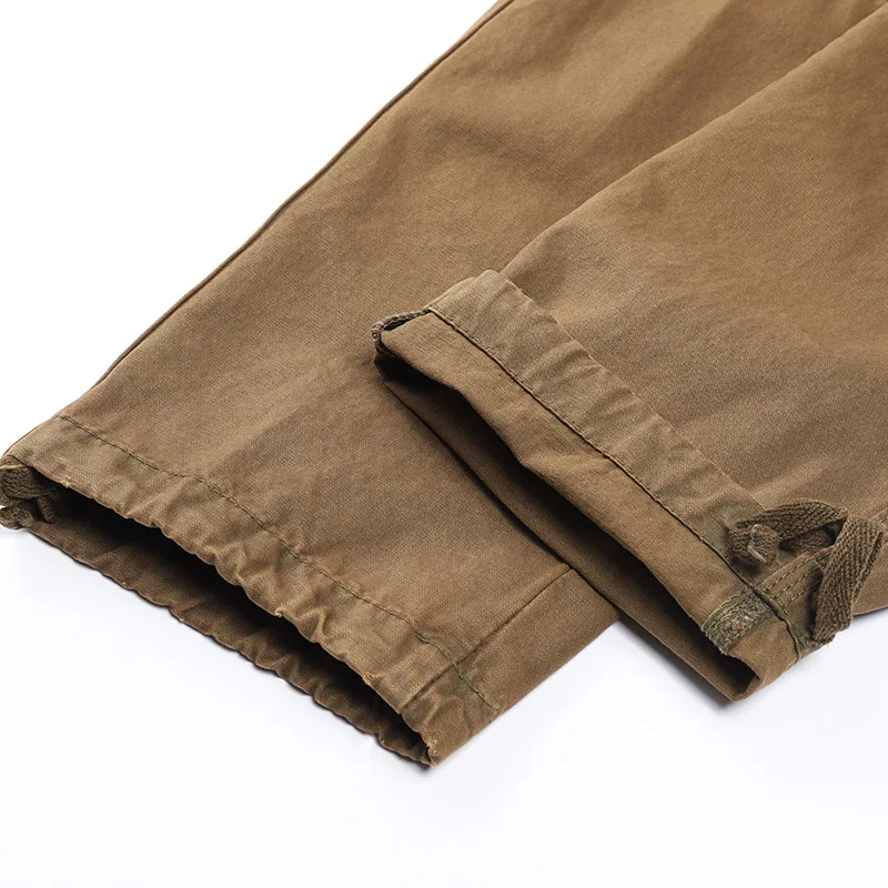 New casual pants men\'s cotton loose straight leg multi-pocket cargo pants men\'s multi-pocket trousers