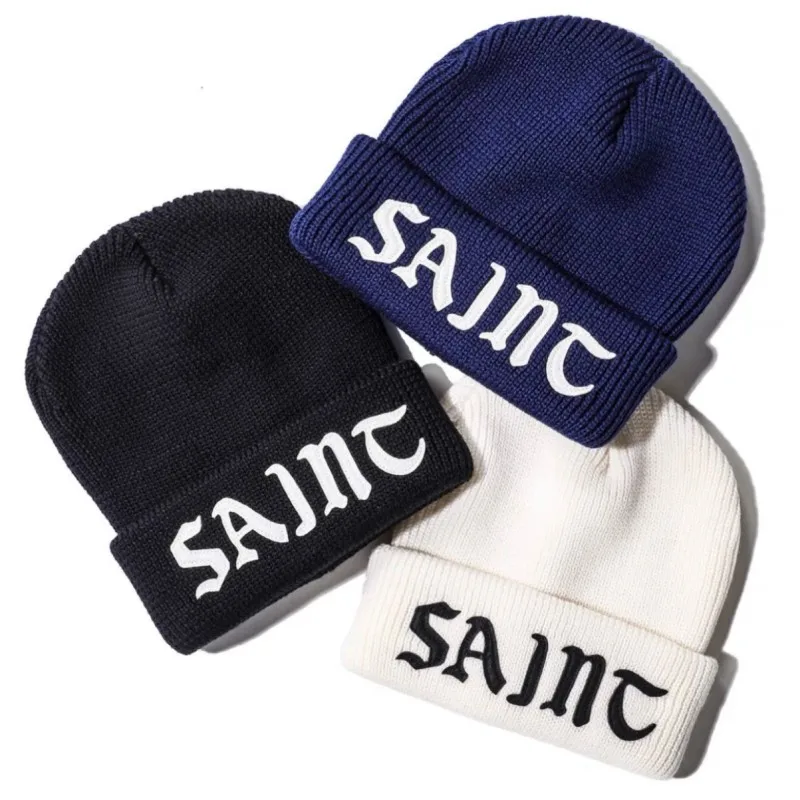 

Fashion Street Saint Beanie Caps High Quality Embroidered Letter Logo Outdoor Unisex Hat Knitted Skullies Men Women Skullies