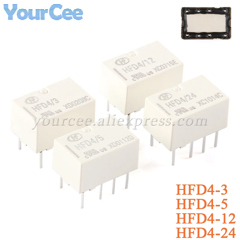 5 SZT./1 SZT. Mini Przekaźnik Sygnałowy HFD4 HFD4-S HFD4-3 HFD4-5 HFD4-12 HFD4-24 3VDC 3V 5V 12V 24V 8 Pinów Do Bezpośredniego Montażu — zdjęcie produktu 2