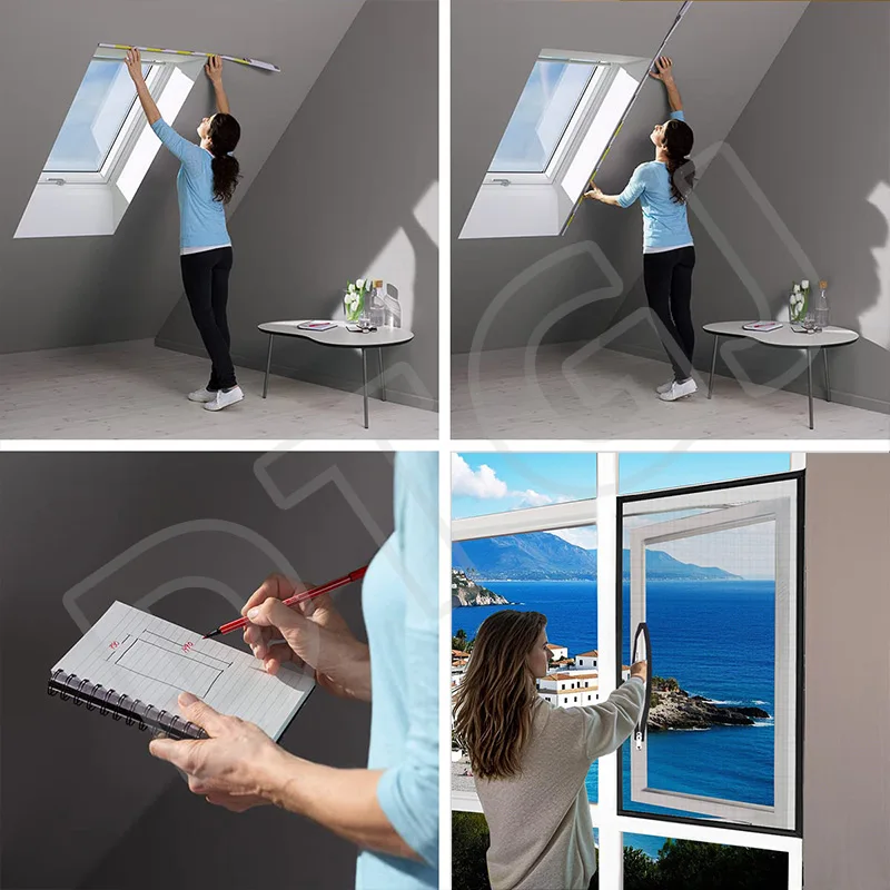 Black Window Mosquito Net with Handle Window Screen Zipper Open   Custom Size Mesh Tulle Invisible Fiberglass Roof Skylights