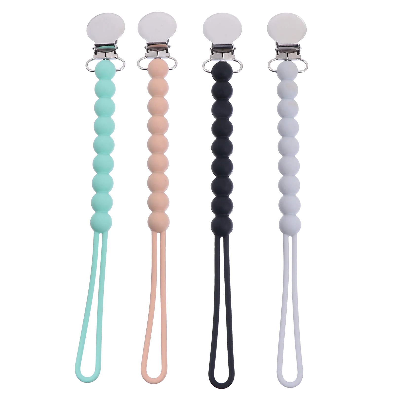 

4pcs Anti Drop Chain Baby Soother Holder Teether Clip Pacifier Chain Silicone Bright Color Never Lose Shower Gift