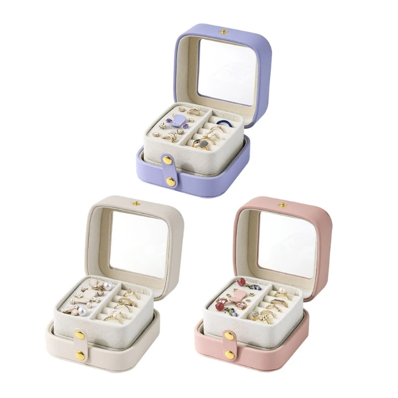 Travel Friendly Jewelry Storage Box Moisture Proof PU Case for Rings Earrings