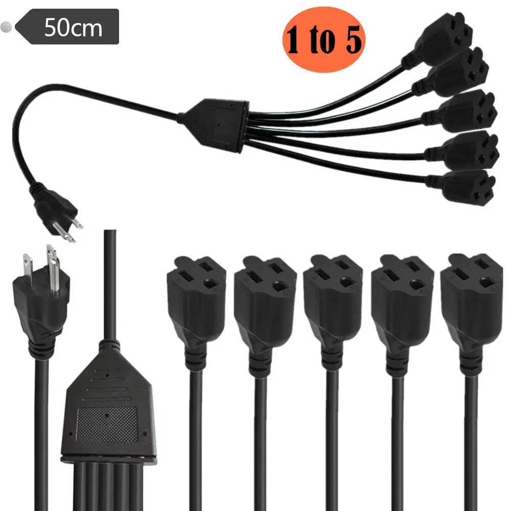 

3 Core 1 To 5 Socket Power Cord Split Indoor Outdoor Cable with Socket Power Extension Cable for Computer LED Stage Lights