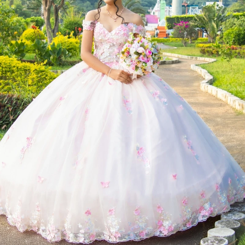 

Светлые блестящие платья Quinceanera с открытыми плечами, аппликация, кружево, бисер, тюль, корсет, вечерние, день рождения, милое платье 16, Vestidos 15 De