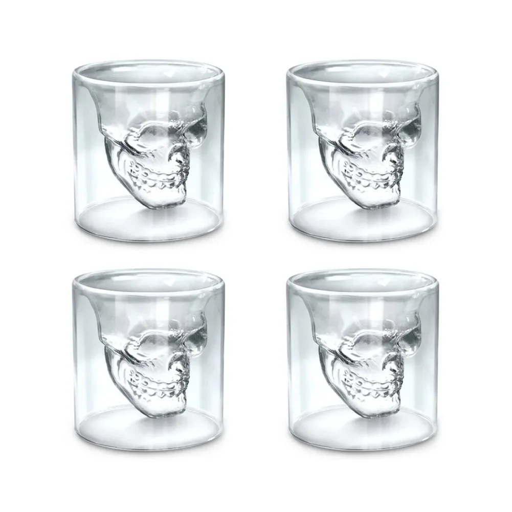 4 Pcs Skull Head Wine Glass Mug Crystal Beer Whiskey Shot Double Glass Cup Vodka Drinking Bar Club Beer Wine Glass Bottle