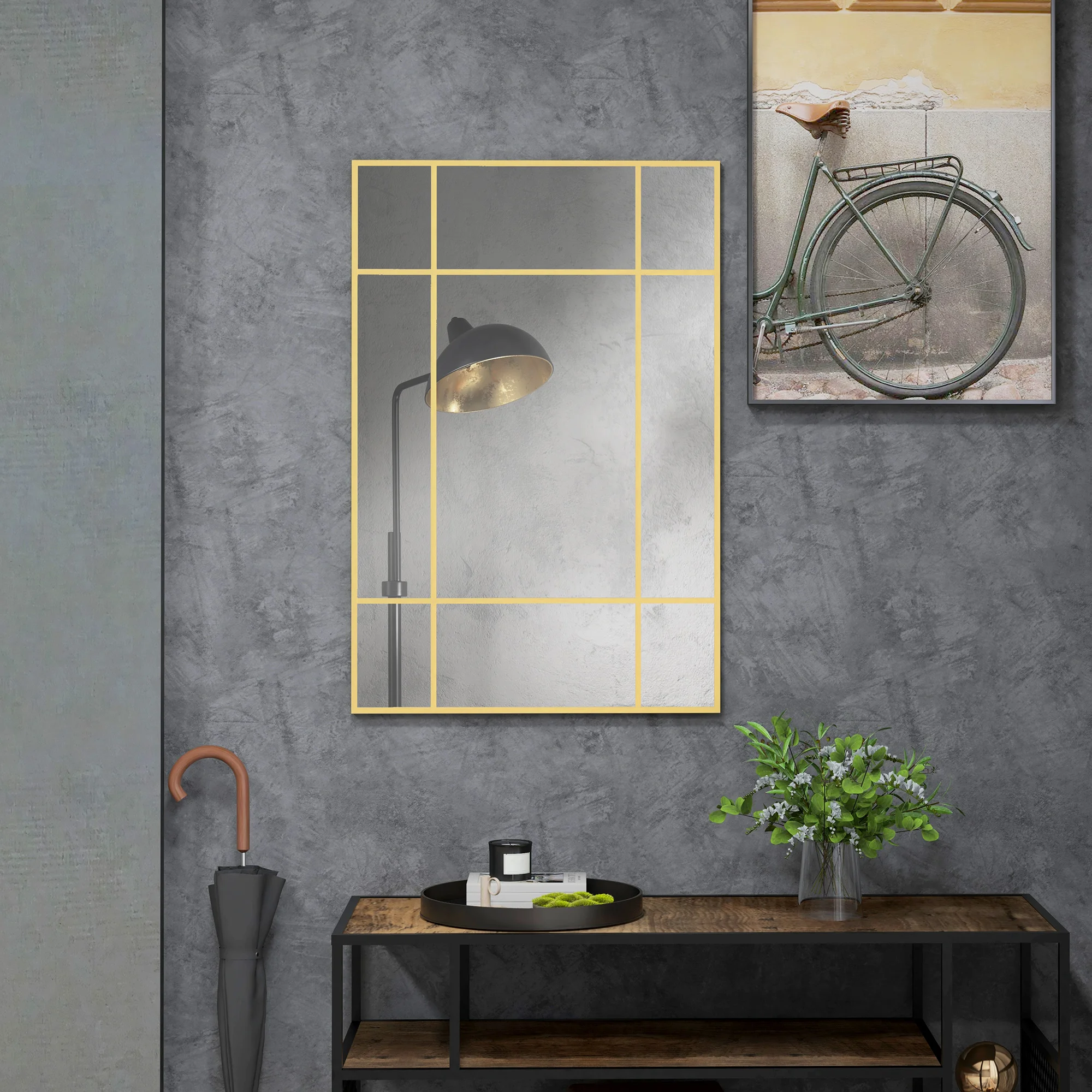 HOMCOM wandspiegel 90x60 cm decoratieve spiegel metalen frame rechthoekige spiegel voor slaapkamer badkamer goud