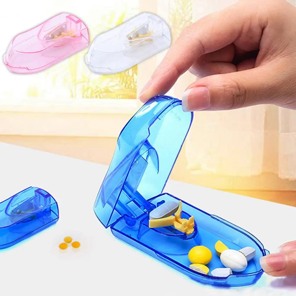 Pill Splitter Box Strong Sealing Easy to Carry Transparent Visible Adjustable Cutting Plastic Vitamin Tablet Pill Cutter for Tri