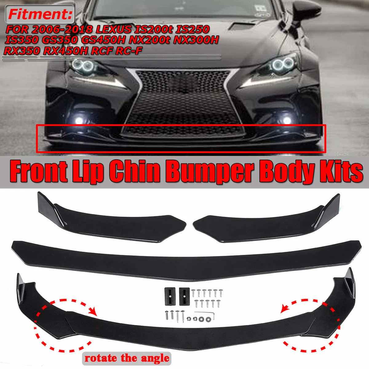 

3pcs Universal Car Front Bumper Splitter Spoiler Lip Body Diffuser Protector For Mazda For Subaru WRX For Skoda For Lexus For VW