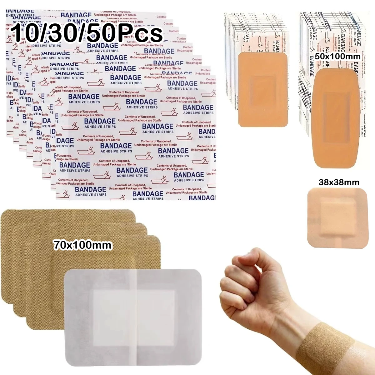 Extra Elastic Large Fabric Bandages 10/30/50Pcs Latex Free Super Absorbent Pads Wound Plaster For Daily First Aid Care Supplies