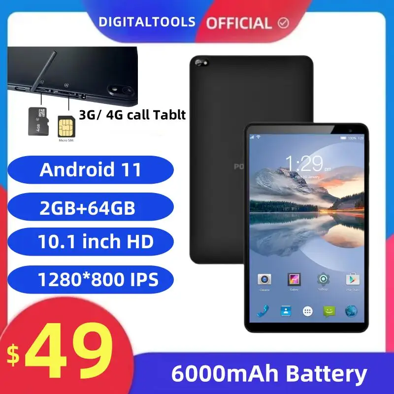 

Лидер продаж 10,1-дюймовый планшет Android 11 поддерживает вызов 3G/4G, 2 ГБ ОЗУ, 64 ГБ ПЗУ UMS312, четырехъядерный процессор, 1280 x 800, IPS, двойная камера, 6000 мАч