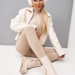 Female Wool Wool Leggings with Beige Wool Brilliant Thermal Pants Cotton Brown Velvet With Thick Ribs Warm Light Leggings for Woman 6 Main Sales Beige Pants - №1