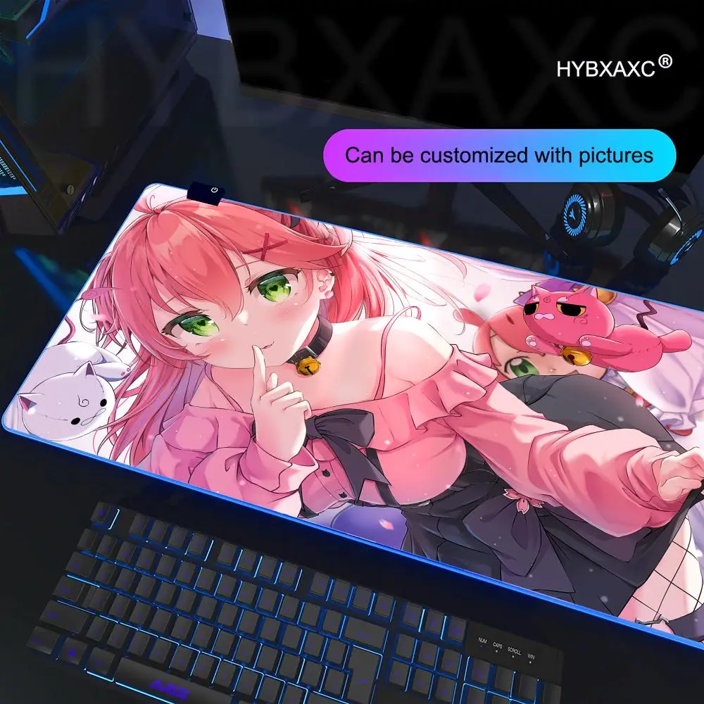 

Sakura Miko Mouse Pad RGB Gaming Mouse Pad Desk Mat HD Gamer Large LED Light XXL MousePads PC Computer Carpet