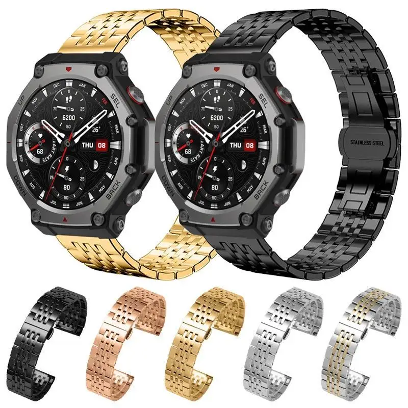

xDfind Seven-bead твердый ремешок для часов из нержавеющей стали для Amazfit T-Rex 3 22 мм сменный ремешок для часов