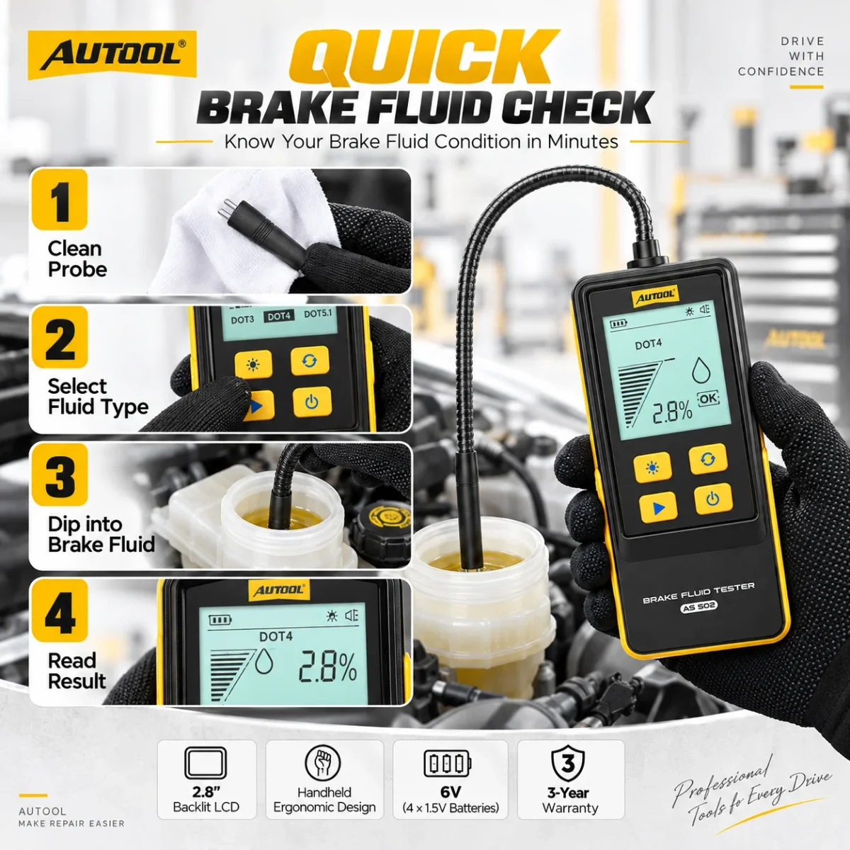 AUTOOL AS503 Engine Oil Tester, Petrol Diesel Car Oil Quality Analyzer Auto Repair Diagnostic Tool 3Y Warranty Handheld Engine