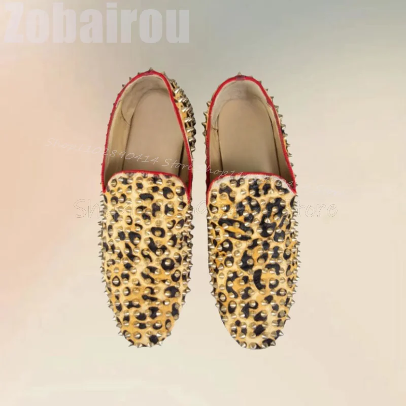 Yellow Leopard Print Rivets Decor Penny Loafers Fashion Slip On Men Shoes Luxury Handmade Party Feast Banquet Men Casual Shoes