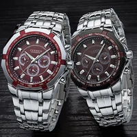 Reloj de cuarzo para hombre, reloj de pulsera de acero inoxidable a la moda, reloj de cuarzo de precisión a la moda para hombre, reloj de pulsera falso de tres ojos