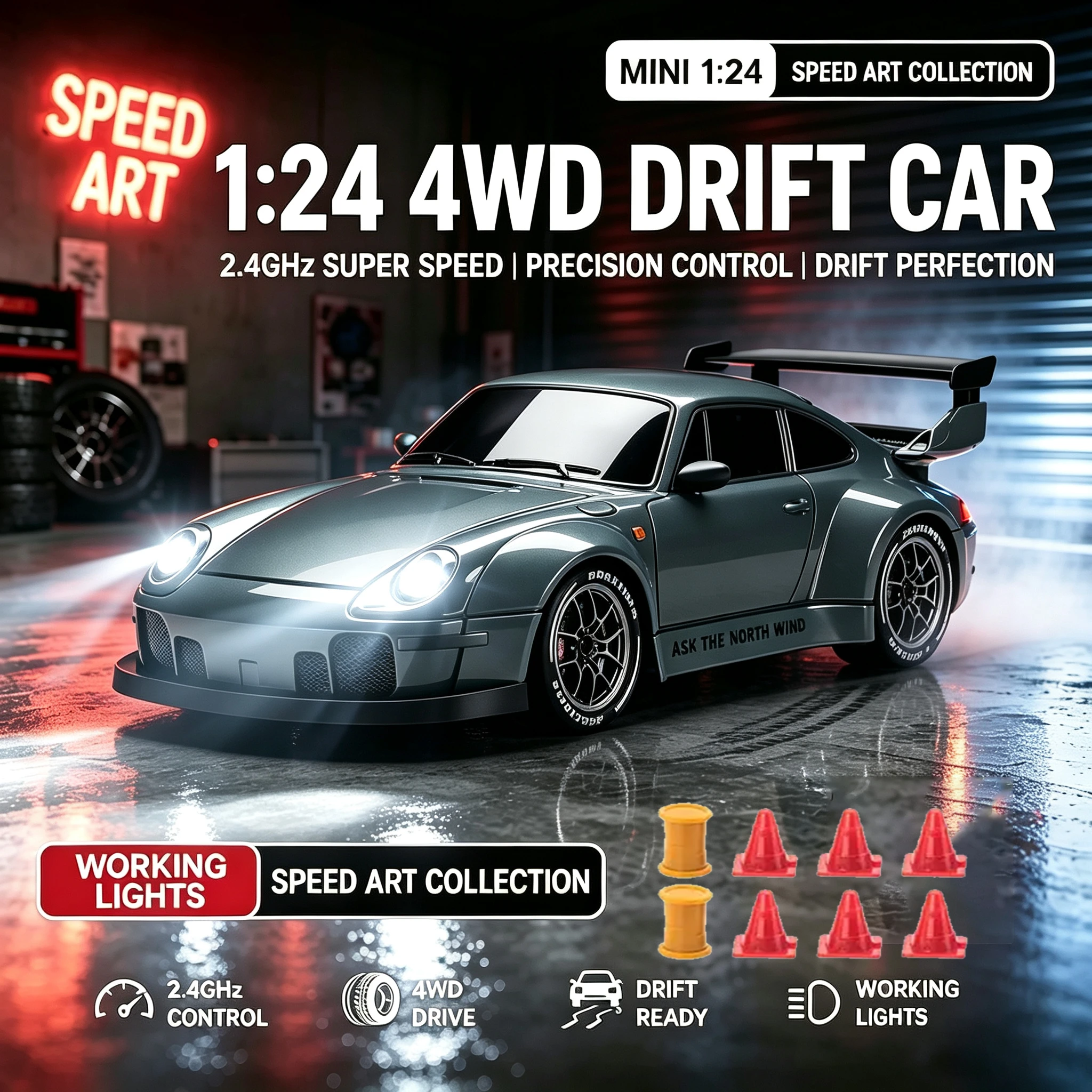 New 1:24 Full Scale 4WD 933 RC Drift Car Limited Edition 2.4Ghz Remote Control Race Car Simulated Sport Car Gift Toy Extra Tires