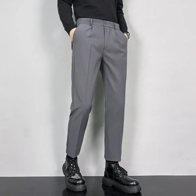 

2023 Spring Autumn Men New Fashion Solid Color Suit Pants Men Business Casual Straight Pants Male Loose Formal Trousers H135