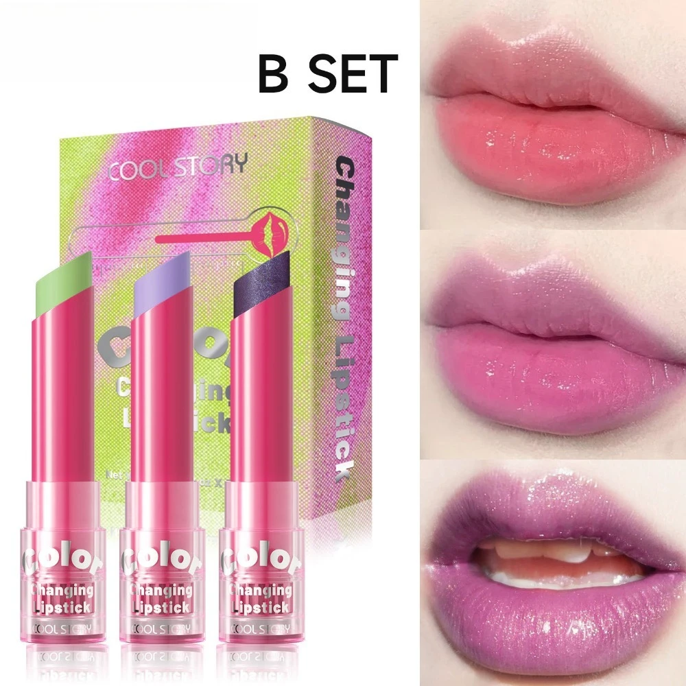 3-Piece Tinted Lip Balm Set Color Changing Hydrating Glossy Moisturizing Lipstick Lightweight Natural Flush for Daily Office