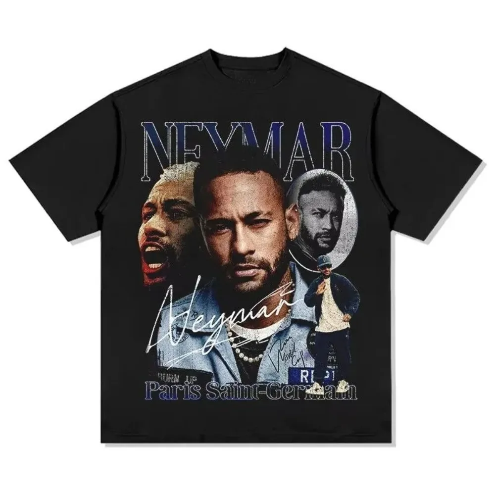 JR Neymar Cotton Men's Tshirt Football Portrait Jersey Commemorative Shirt Summer Unisex Oversized Short Sleeve Shirts T-shirt