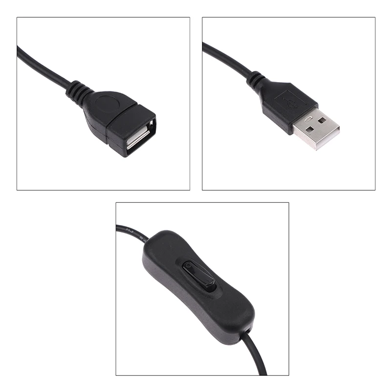 Câble d'extension USB 0.3 avec interrupteur LED pour lampe de bureau, mâle à femelle, marche/arrêt, câble interdit, ligne électrique de nuit, 1.1m, 2.0 m