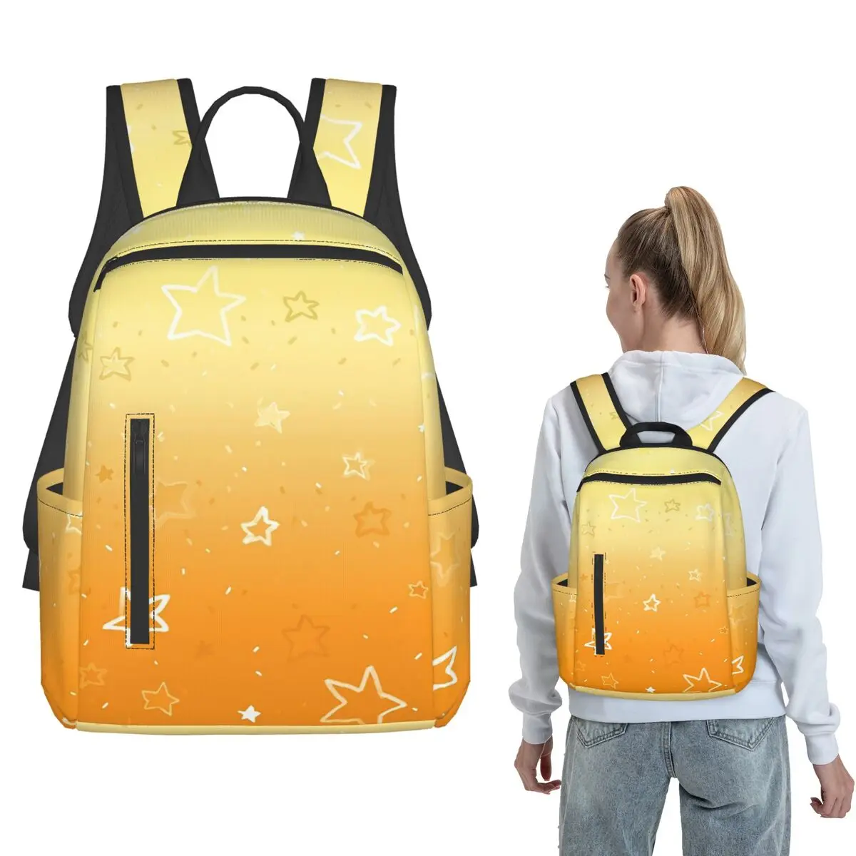 

Yellow Gradient Star Pattern Backpack Daypack Children BookBag School Bag Shoulder Bags for Men Women