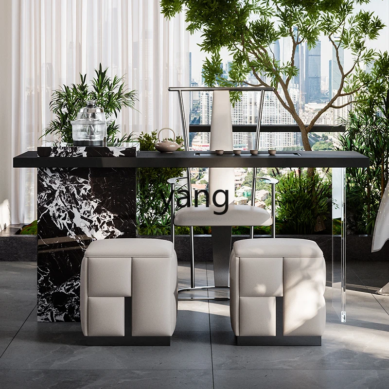LHM, Italian light luxury rock slab tea table and chair combination household small apartment balcony minimalist tea table