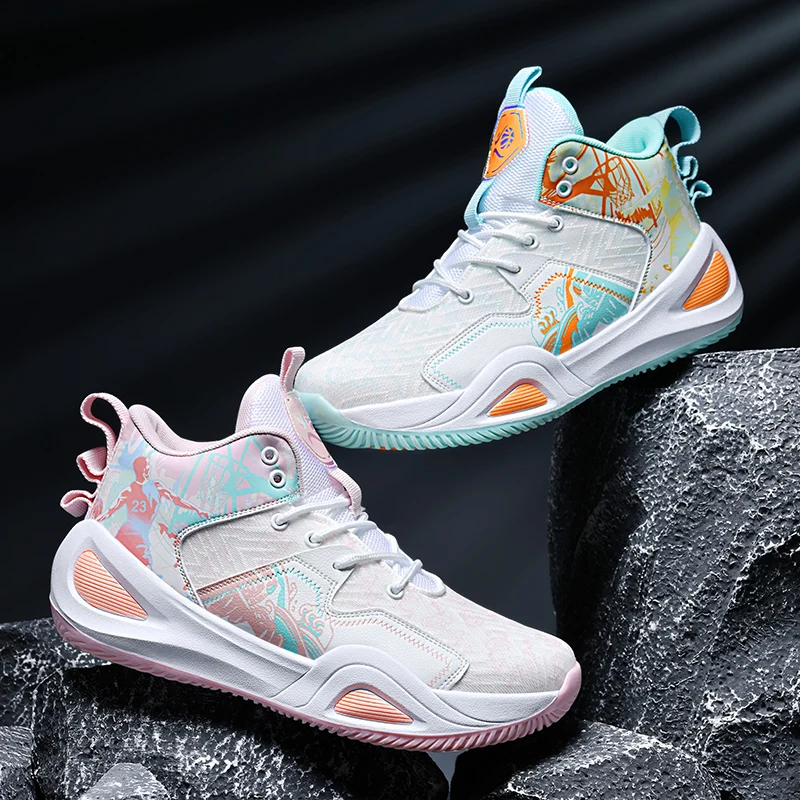 

High Top Ankle Protect Basketball Shoes Men Thick Cushioning Sole Strong Grip Breathable Mesh Wear Resistant Outdoor MatchStreet