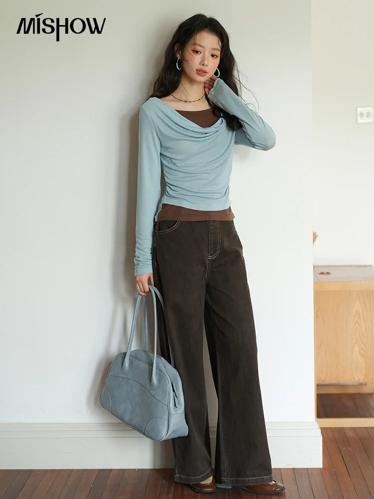 MISHOW سترة محبوكة متعددة الألوان مكونة من قطعتين لخريف 2025 بياقة متأرجحة ملابس علوية غير رسمية بخصر متباين MXE42Z1341 #5