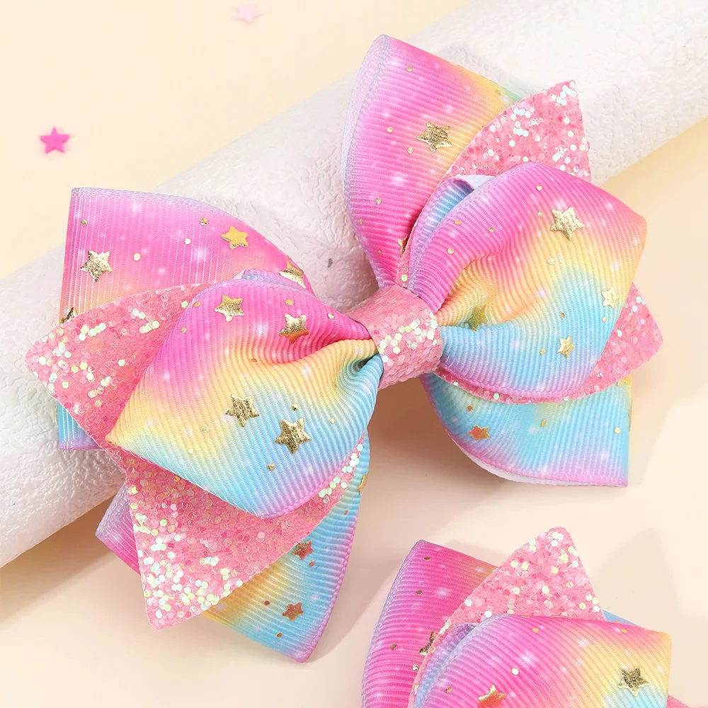 2 قطعة قوس قزح ستار مقاطع الشعر الحلو بريق الترتر دبابيس الشعر جديد الشريط باريت للفتيات الأطفال أغطية الرأس إكسسوارات الشعر هدية #6