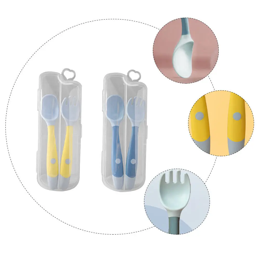 

2 комплекта, детская гибкая вилка, ложка, тренировочные столовые приборы для еды, противоскользящая ручка из ТПЭ, гибкая посуда для кормления детей для малышей