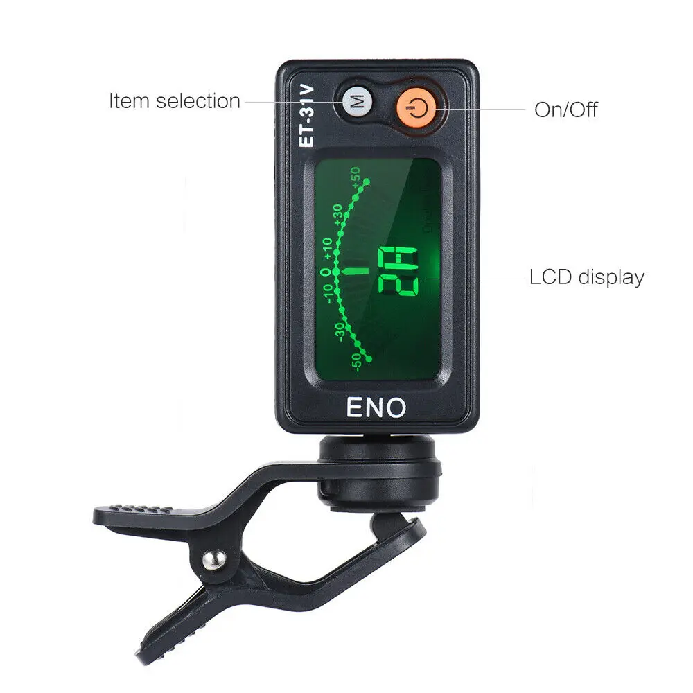 Eno Et-31V Clip-On Tuner Bass Guitar Parts and Accessories Violin Guitar Tuner Automatic Tuning Mode Double Bass Metronome