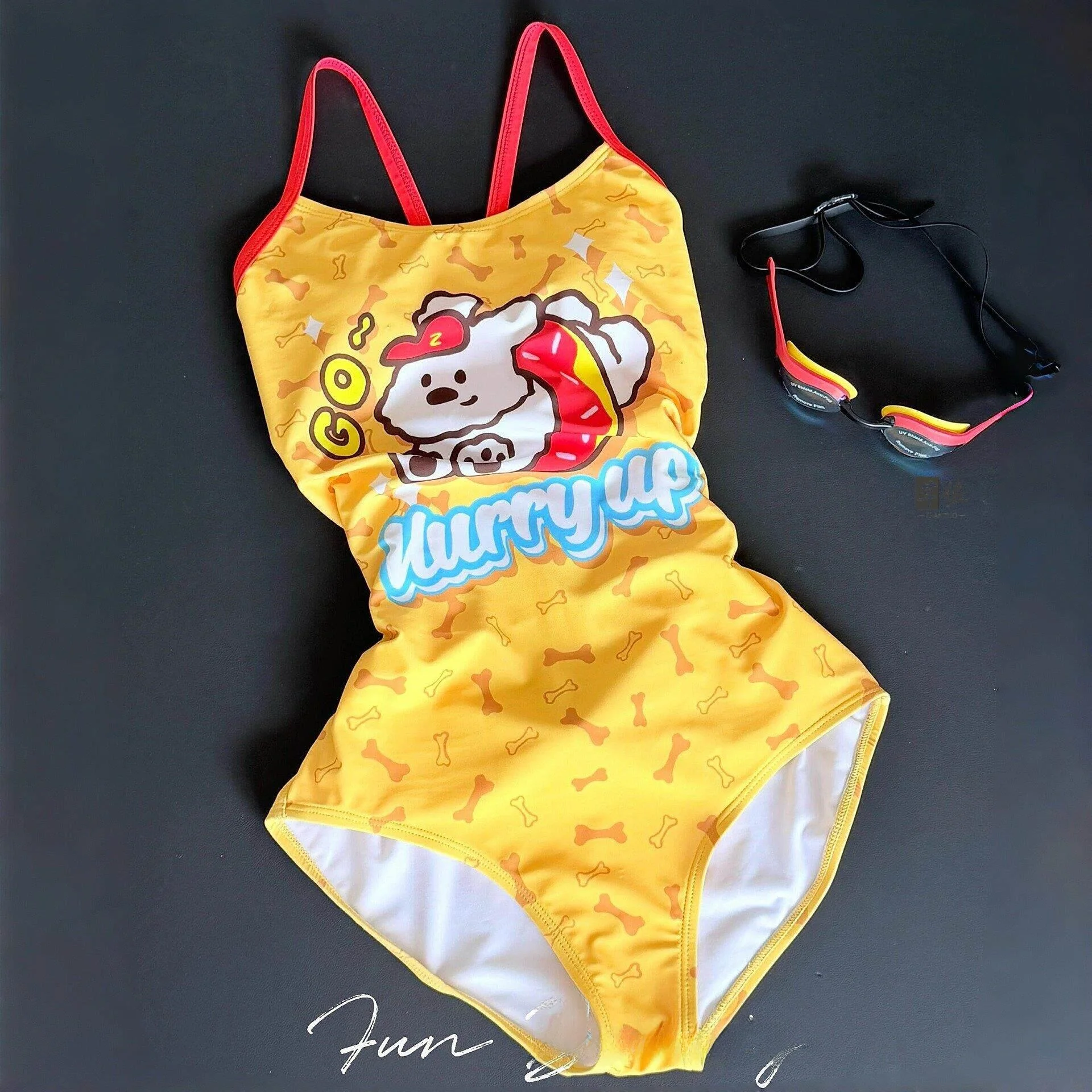

Joyful Dog One-Piece Swimsuit Women's Cartoon Thermal Bikini Swimming Club Professional Racing Swimwear