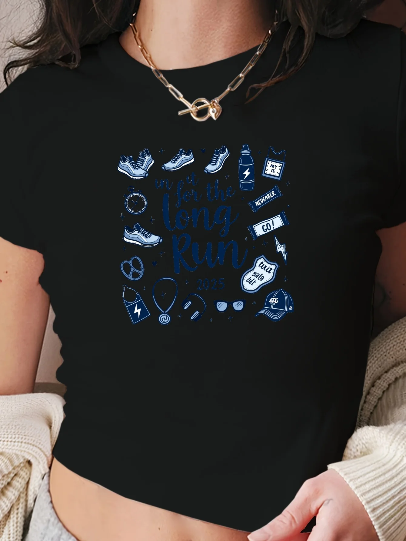 

Women's T-Shirt Long Run Half Marathon 2025 Women's Fashion Short Sleeve T-Shirt Round Neck Pattern Printed Casual Top